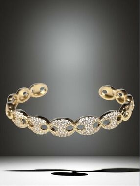 18k Gold Plated Luxury Mariner Link Pignose Pave Zircon Crystal Bangle Bracelet